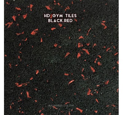 RUBBER FITNESS FLOORING HD GYM TILES (แผ่นยางกันกระแทกฟิตเนส รุ่น HD GYM) BLACK DOT RED SIZE 50x50x2.5CM WEIGHT 5KG 1Y.